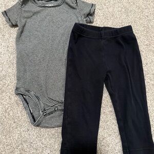 Carter's 12M Black & White Striped Onesie with black leggings
